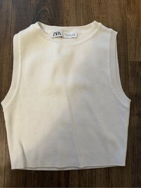 Zara Cream Knit Sleeveless Crop Top - S
